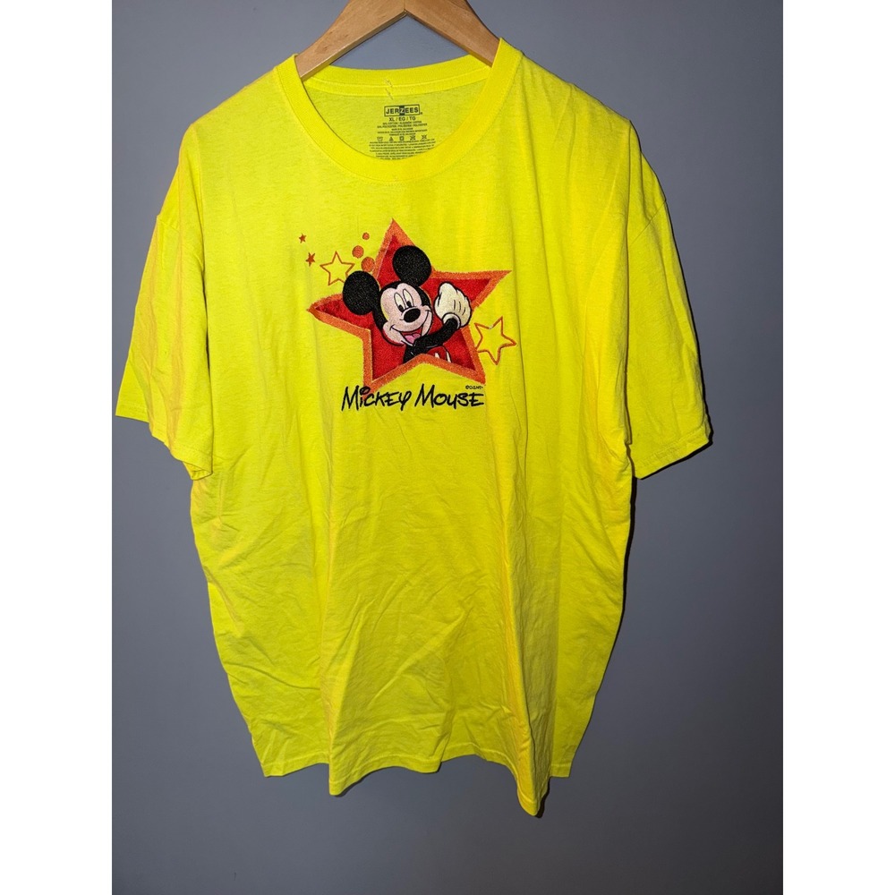 Jerzees Mickey Mouse Disney Graphic T-Shirt Yellow Mens XL Short Sleeve Crewneck